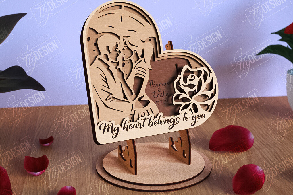 Σετ των 2 Intra απο ξύλο plywood 3mm-4mm πάχος – Personalized Lovers Heart |Ρομαντικό δώρο Δίασταση  20x20 cm INTRAFABR-110273595