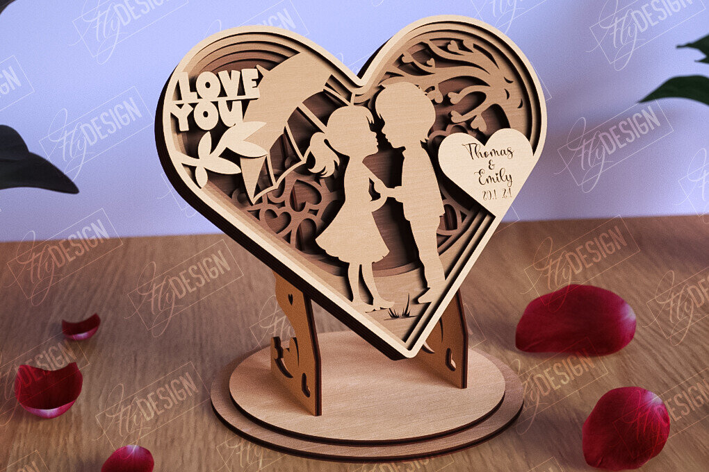 Σετ των 2 Intra απο ξύλο plywood 3mm-4mm πάχος – Personalized Lovers Heart |Ρομαντικό δώρο Δίασταση  20x20 cm INTRAFABR-110273631