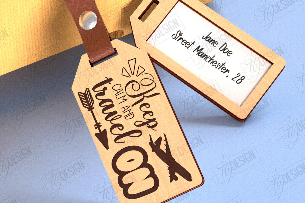 Σετ των 2 Intra απο ξύλο plywood 3mm-4mm πάχος – Εξατομικευμένη κοπή ετικέτας αποσκευών με λέιζερ | CNC Δίασταση  20x20 cm INTRAFABR-123747432