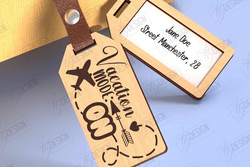 Σετ των 2 Intra απο ξύλο plywood 3mm-4mm πάχος – Εξατομικευμένη κοπή ετικέτας αποσκευών με λέιζερ | CNC Δίασταση  20x20 cm INTRAFABR-123747437