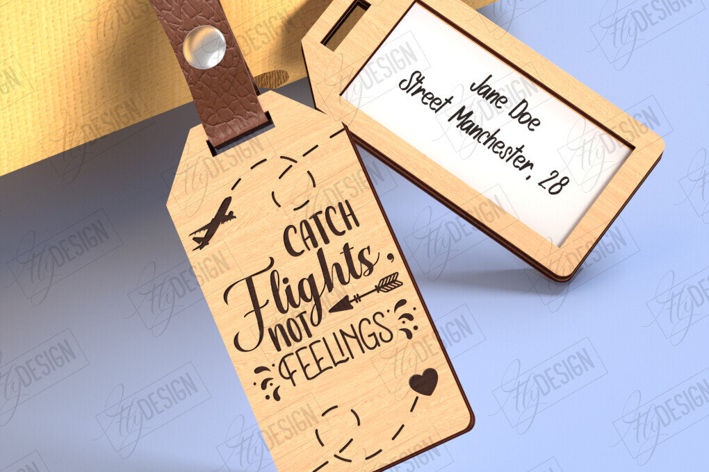 Σετ των 2 Intra απο ξύλο plywood 3mm-4mm πάχος – Εξατομικευμένη κοπή ετικέτας αποσκευών με λέιζερ | CNC Δίασταση  20x20 cm INTRAFABR-123747440