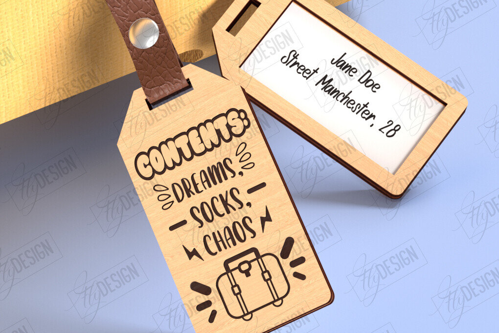 Σετ των 2 Intra απο ξύλο plywood 3mm-4mm πάχος – Εξατομικευμένη κοπή ετικέτας αποσκευών με λέιζερ | CNC Δίασταση  20x20 cm INTRAFABR-123747447