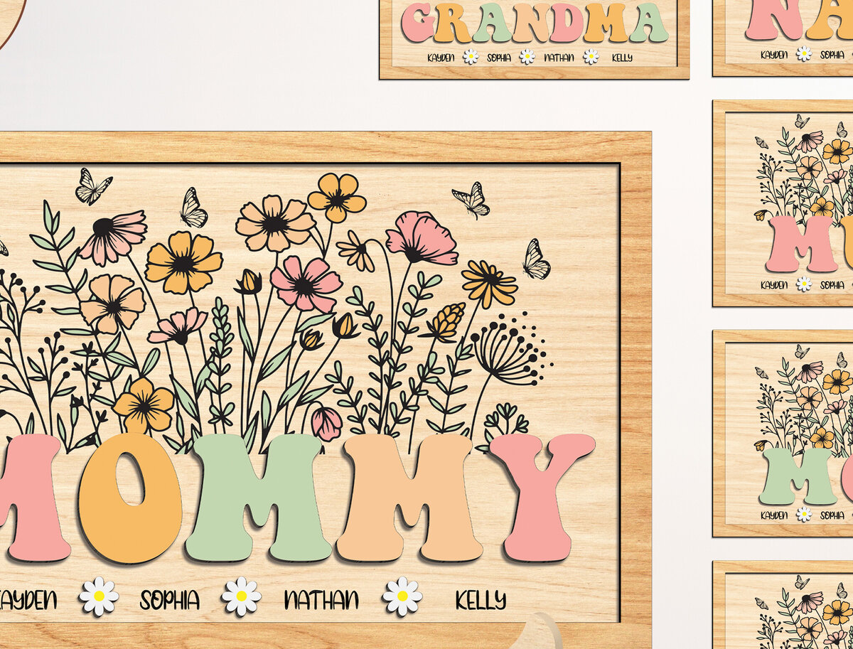 Σετ των 2 Intra απο ξύλο plywood 3mm-4mm πάχος – Εξατομικευμένη πινακίδα κήπου για τη γιορτή της μητέρας Δίασταση  20x20 cm INTRAFABR-95638772