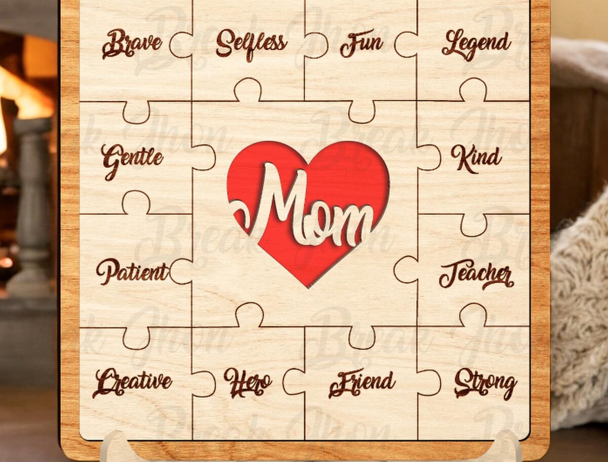 Σετ των 2 Intra απο ξύλο plywood 3mm-4mm πάχος – Εξατομικευμένο παζλ για την Ημέρα της Μητέρας Δίασταση  20x20 cm INTRAFABR-116295328