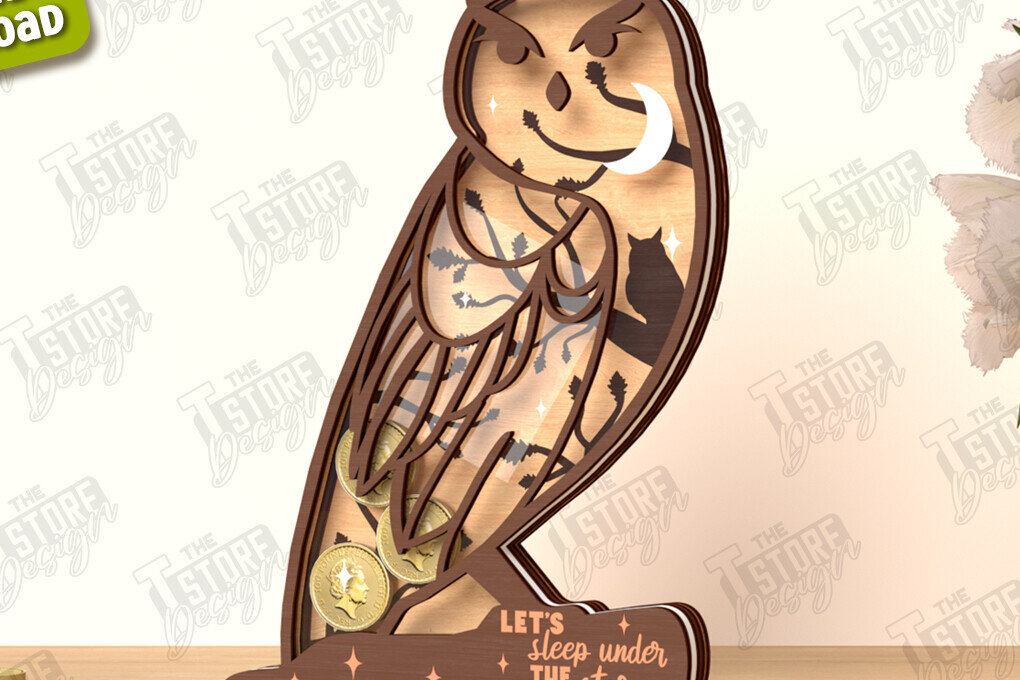 Σετ των 2 Intra απο ξύλο plywood 3mm-4mm πάχος – Εξατομικευμένη Piggy Bank | CNC Δίασταση  20x20 cm INTRAFABR-122679295