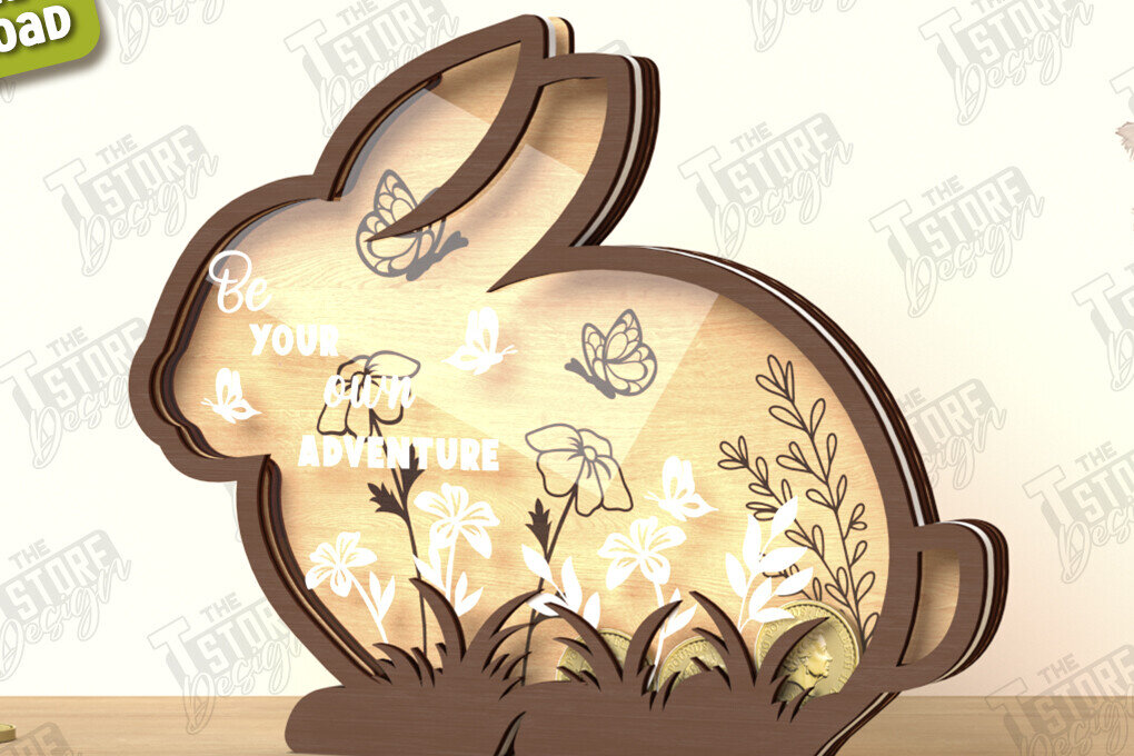 Σετ των 2 Intra απο ξύλο plywood 3mm-4mm πάχος – Εξατομικευμένη Piggy Bank | CNC Δίασταση  20x20 cm INTRAFABR-122679297