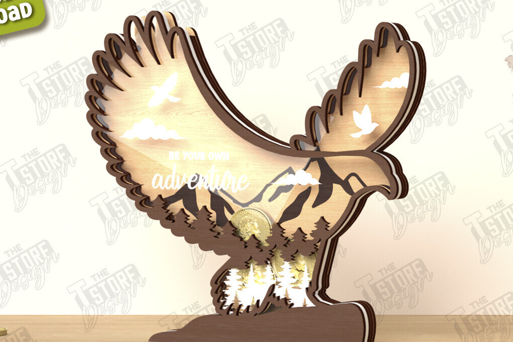 Σετ των 2 Intra απο ξύλο plywood 3mm-4mm πάχος – Εξατομικευμένη Piggy Bank | CNC Δίασταση  20x20 cm INTRAFABR-122679293