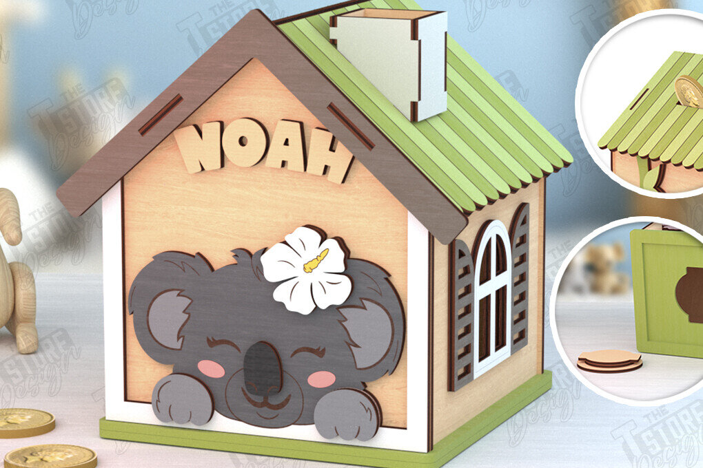 Σετ των 2 Intra απο ξύλο plywood 3mm-4mm πάχος – Personalized Piggy Bank |Koala Δίασταση  20x20 cm INTRAFABR-120963997