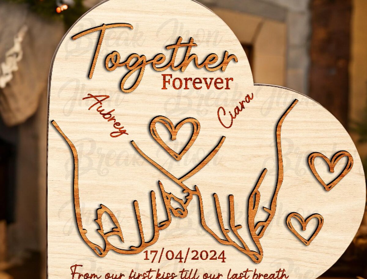 Σετ των 2 Intra απο ξύλο plywood 3mm-4mm πάχος – Εξατομικευμένο Ρομαντικό Ζώδιο Καρδιάς Ζευγαριού Δίασταση  20x20 cm INTRAFABR-116296414