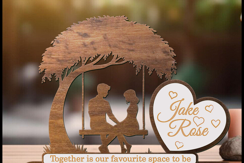 Σετ των 2 Intra απο ξύλο plywood 3mm-4mm πάχος – Εξατομικευμένη ρομαντική για ζευγάρια Δίασταση  20x20 cm INTRAFABR-118561434