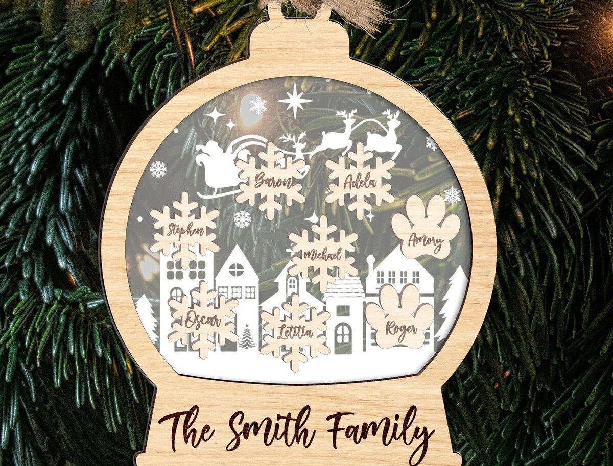 Σετ των 2 Intra απο ξύλο plywood 3mm-4mm πάχος – Εξατομικευμένο οικογενειακό στολίδι με νιφάδα χιονιού Δίασταση  20x20 cm INTRAFABR-111372499