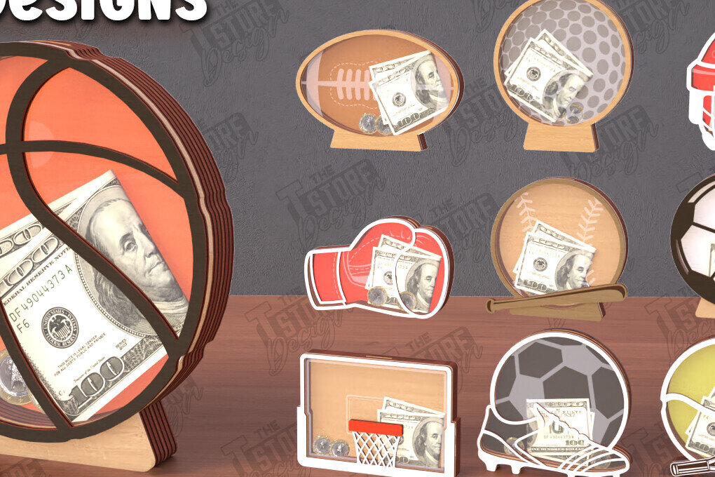 Σετ των 2 Intra απο ξύλο plywood 3mm-4mm πάχος – Εξατομικευμένο Sport Piggy Bank Bundle|CNC Δίασταση  20x20 cm INTRAFABR-112920979