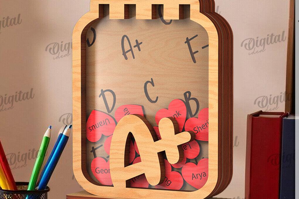 Σετ των 2 Intra απο ξύλο plywood 3mm-4mm πάχος – Personalized Teacher Token Jar Laser Δίασταση  20x20 cm INTRAFABR-119902873