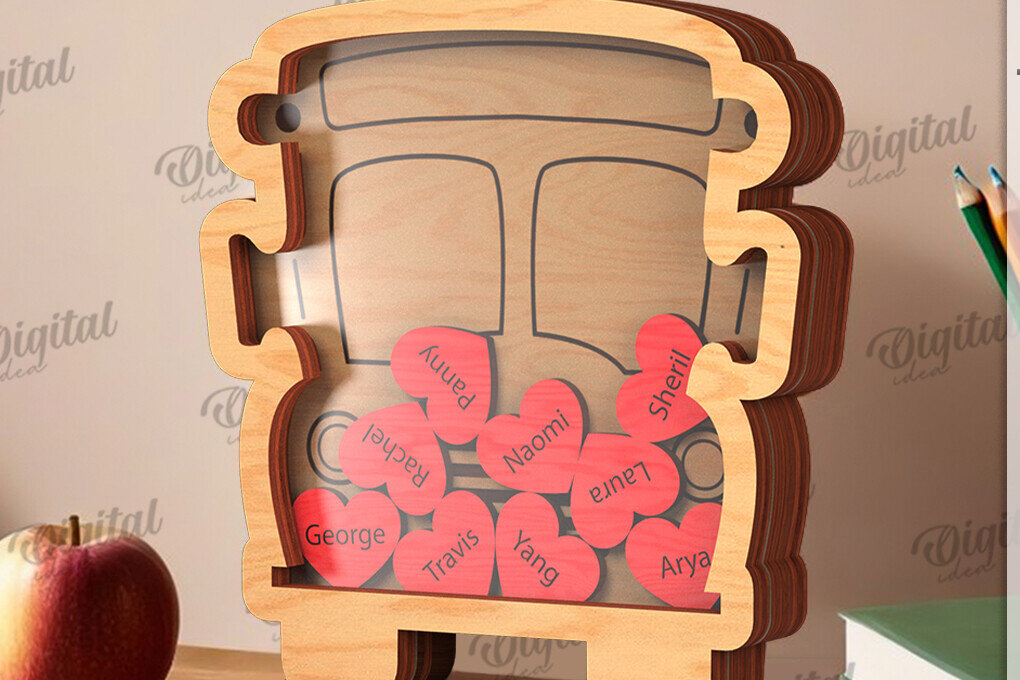 Σετ των 2 Intra απο ξύλο plywood 3mm-4mm πάχος – Personalized Teacher Token Jar Laser Δίασταση  20x20 cm INTRAFABR-119903454