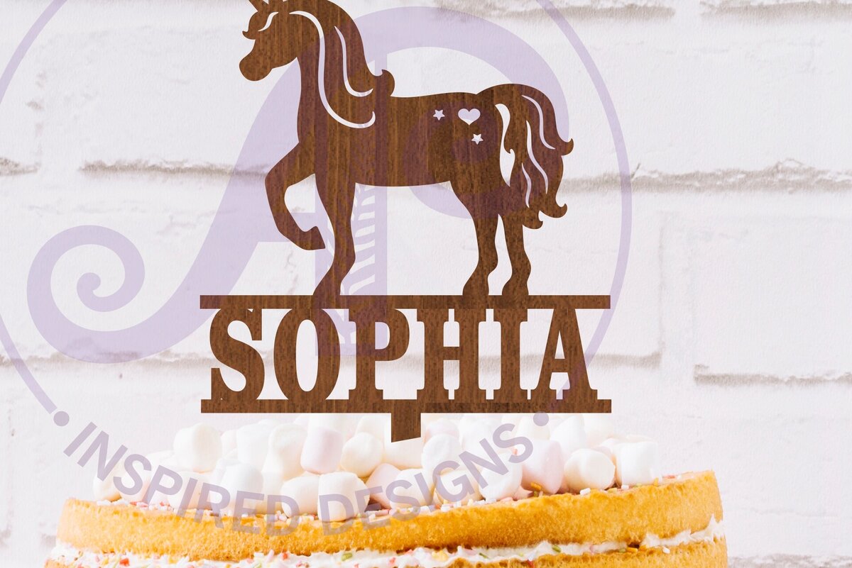 Σετ των 2 Intra απο ξύλο plywood 3mm-4mm πάχος – Εξατομικευμένο Unicorn Cake Topper Δίασταση  20x20 cm INTRAFABR-119391354