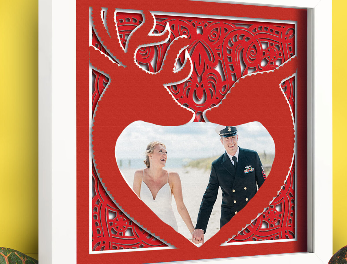 Σετ των 2 Intra απο ξύλο plywood 3mm-4mm πάχος – Εξατομικευμένο Valentine Deer Shadow Box Δίασταση  20x20 cm INTRAFABR-29753973