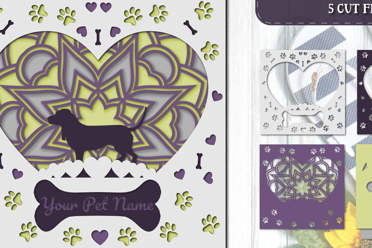 Σετ των 2 Intra απο ξύλο plywood 3mm-4mm πάχος – Pet Dog 3D Layered Papercut Basset Hound Δίασταση  20x20 cm INTRAFABR-81324632