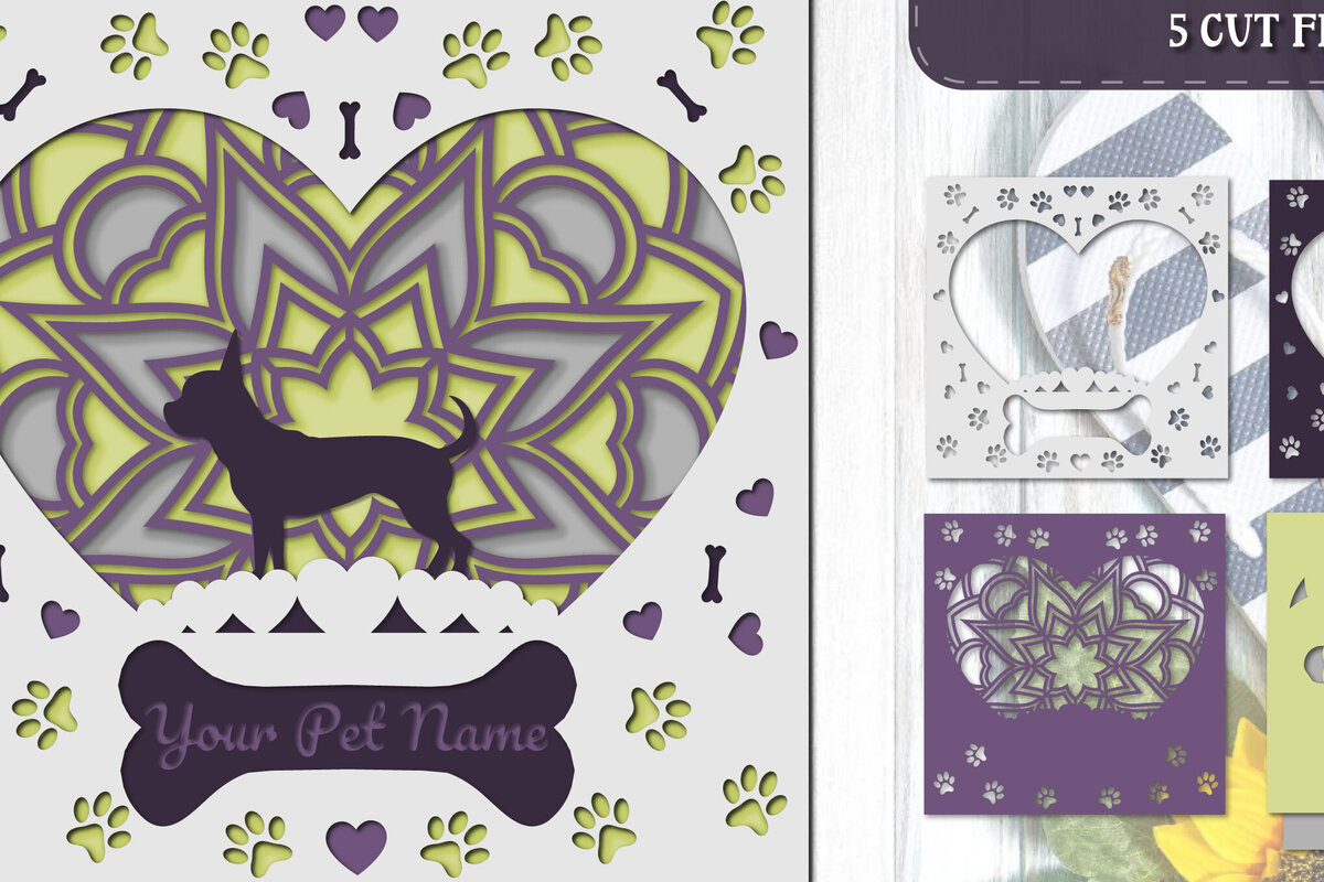 Σετ των 2 Intra απο ξύλο plywood 3mm-4mm πάχος – Pet Dog 3D Layered Papercut - Chihuahua Δίασταση  20x20 cm INTRAFABR-81325168