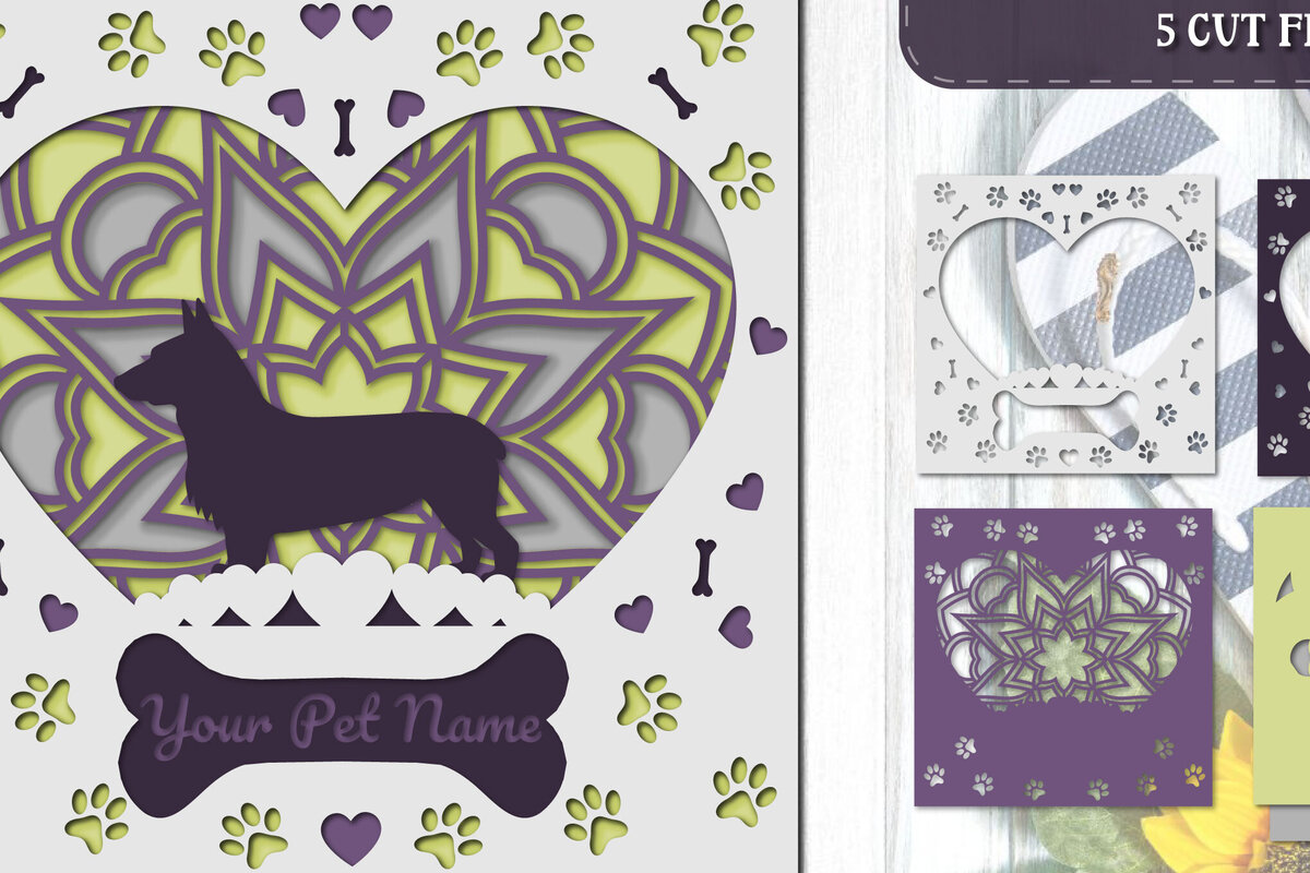 Σετ των 2 Intra απο ξύλο plywood 3mm-4mm πάχος – Pet Dog 3D Layered Papercut - Corgi Δίασταση  20x20 cm INTRAFABR-81324967