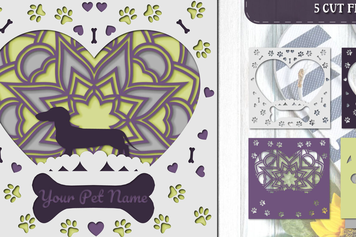 Σετ των 2 Intra απο ξύλο plywood 3mm-4mm πάχος – Pet Dog 3D Layered Papercut - Dachshund Δίασταση  20x20 cm INTRAFABR-81325107