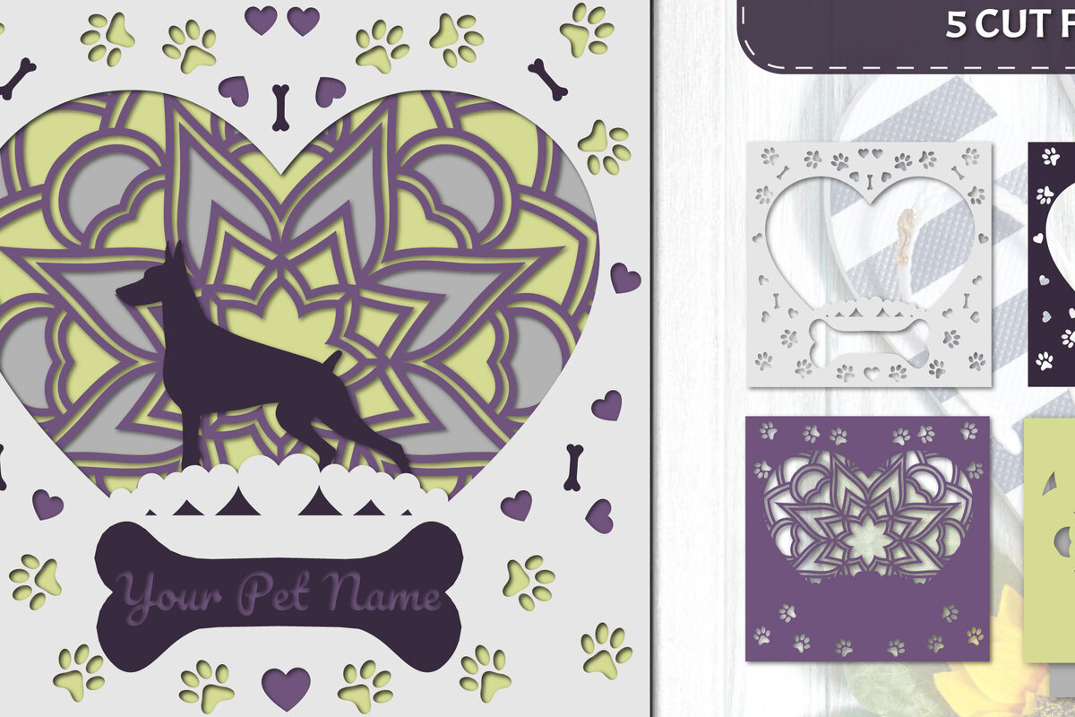 Σετ των 2 Intra απο ξύλο plywood 3mm-4mm πάχος – Pet Dog 3D Layered Papercut - Doberman Δίασταση  20x20 cm INTRAFABR-81288378