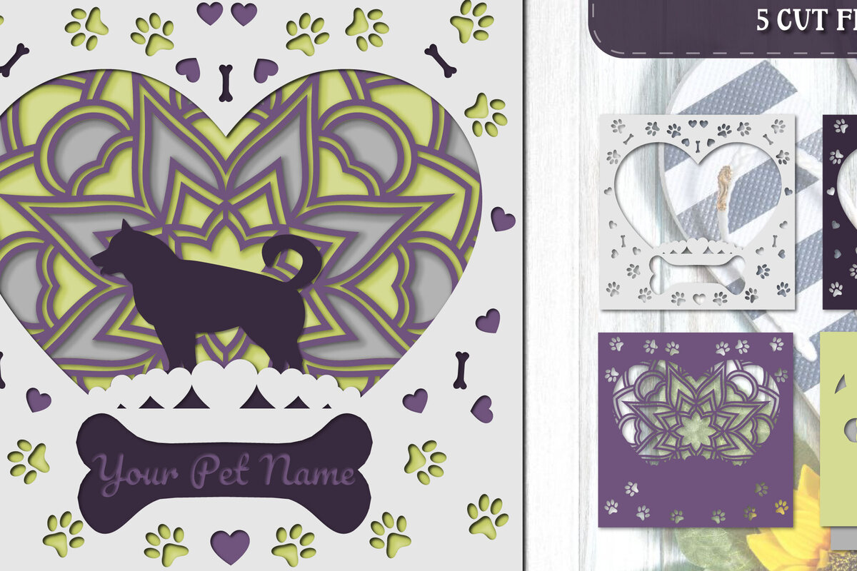 Σετ των 2 Intra απο ξύλο plywood 3mm-4mm πάχος – Pet Dog 3D Layered Papercut - Shiba Inu Δίασταση  20x20 cm INTRAFABR-81324470