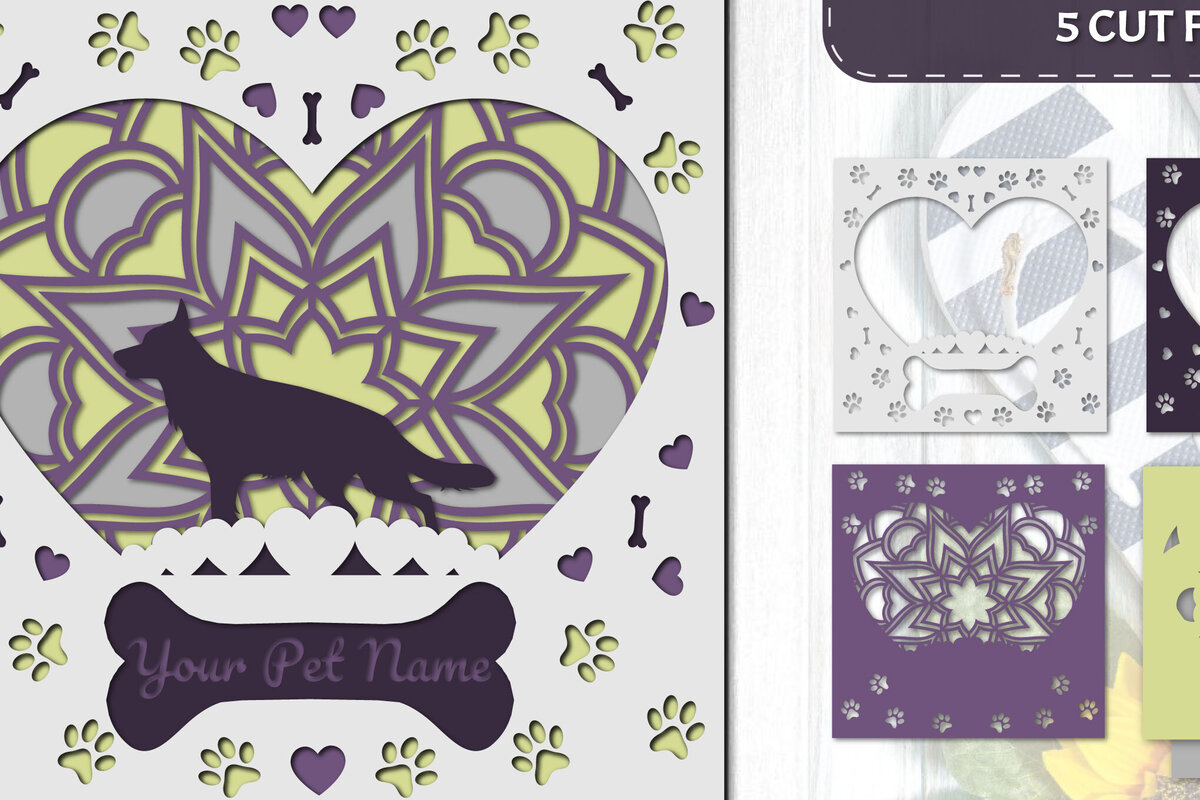 Σετ των 2 Intra απο ξύλο plywood 3mm-4mm πάχος – Pet Dog 3D Layered Papercut Δίασταση  20x20 cm INTRAFABR-81288508