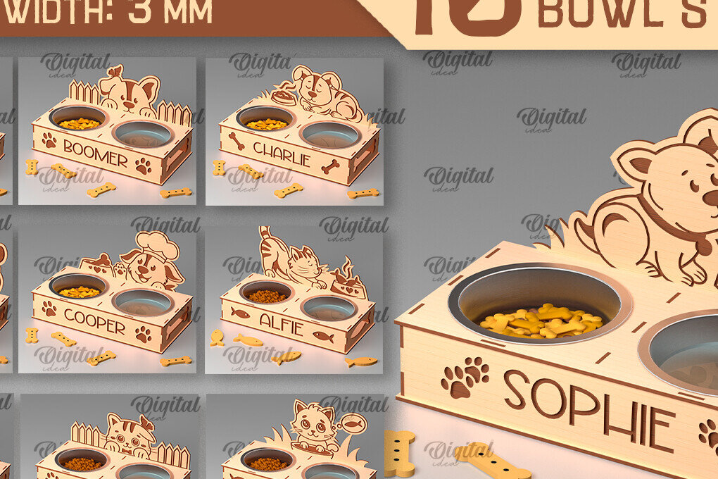 Σετ των 2 Intra απο ξύλο plywood 3mm-4mm πάχος – Βάσεις για μπολ τροφών για κατοικίδια Δέσμη κοπής με λέιζερ Δίασταση  20x20 cm INTRAFABR-98219206