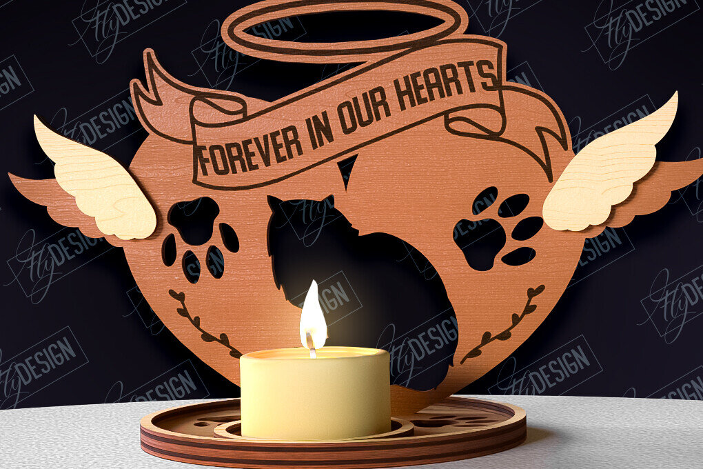 Σετ των 2 Intra απο ξύλο plywood 3mm-4mm πάχος – Μνημείο για κατοικίδια Κεριά κοπής με λέιζερ Δίασταση  20x20 cm INTRAFABR-95504756