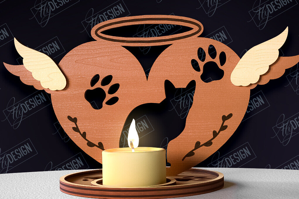 Σετ των 2 Intra απο ξύλο plywood 3mm-4mm πάχος – Μνημείο για κατοικίδια Κεριά κοπής με λέιζερ Δίασταση  20x20 cm INTRAFABR-95504759