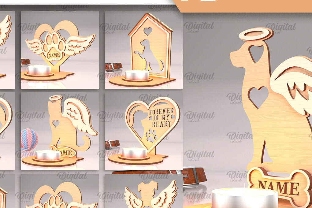 Σετ των 2 Intra απο ξύλο plywood 3mm-4mm πάχος – Pet Memorial Candle Holders Bundle Δίασταση  20x20 cm INTRAFABR-94587493