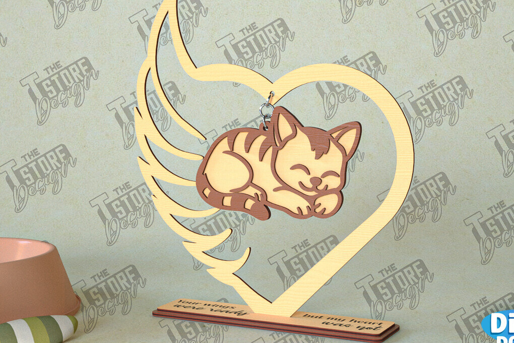 Σετ των 2 Intra απο ξύλο plywood 3mm-4mm πάχος – Μνημείο κατοικίδιων κρεμαστή καρδιά | Φτερά Αγγέλου Δίασταση  20x20 cm INTRAFABR-98698800