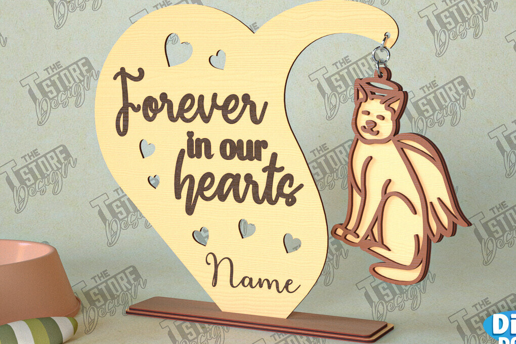 Σετ των 2 Intra απο ξύλο plywood 3mm-4mm πάχος – Μνημείο κατοικίδιων κρεμαστή καρδιά | Φτερά Αγγέλου Δίασταση  20x20 cm INTRAFABR-98698663