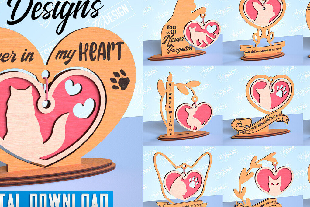 Σετ των 2 Intra απο ξύλο plywood 3mm-4mm πάχος – Μνημείο κατοικίδιων κρεμαστή δέσμη καρδιών | CNC Δίασταση  20x20 cm INTRAFABR-99262901