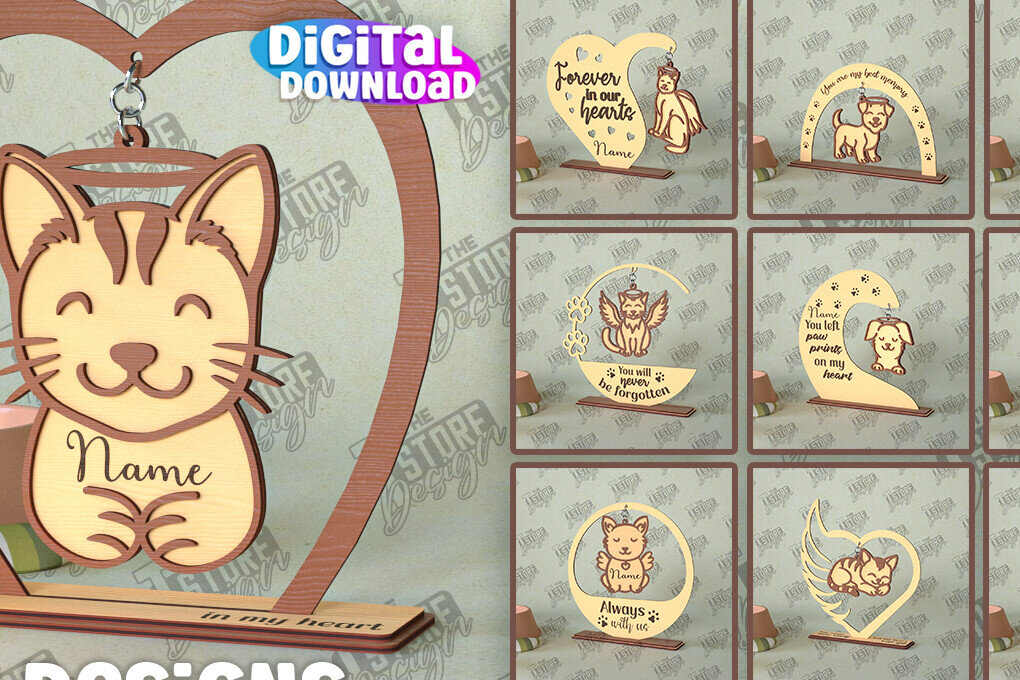 Σετ των 2 Intra απο ξύλο plywood 3mm-4mm πάχος – Μνημείο κατοικίδιων κρεμαστή δέσμη καρδιών | CNC Δίασταση  20x20 cm INTRAFABR-98699155