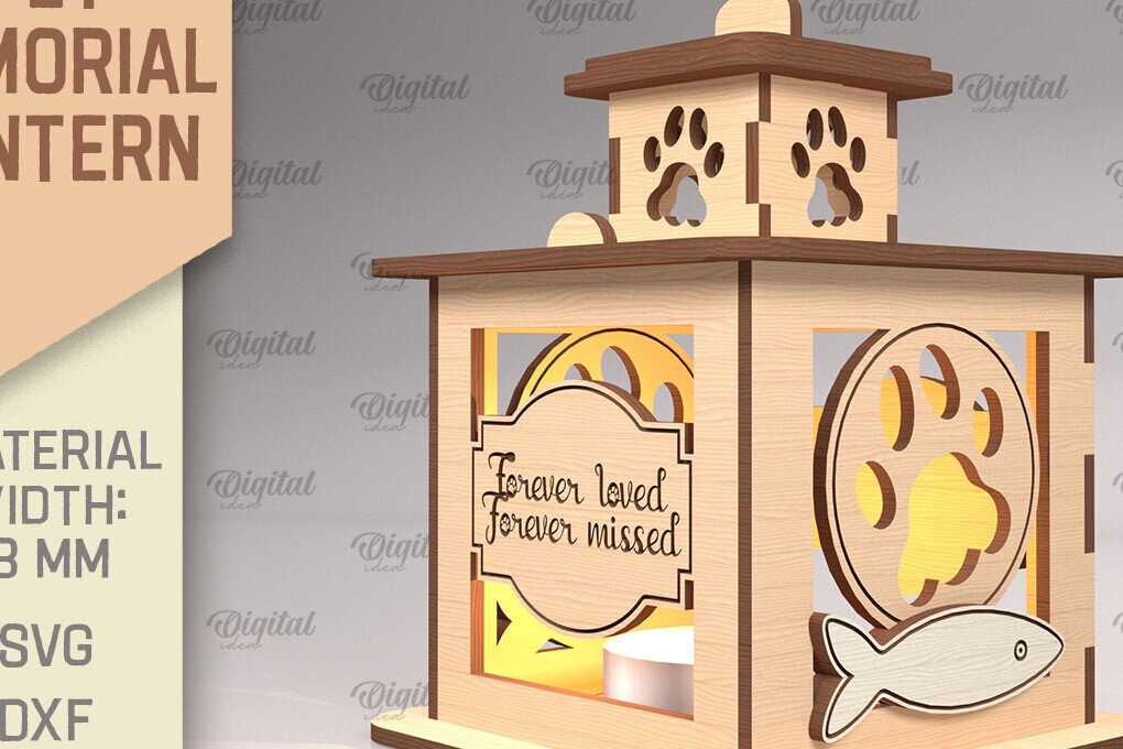 Σετ των 2 Intra απο ξύλο plywood 3mm-4mm πάχος – Pet Memorial Lantern. 3D Λαμπτήρες Laser Δίασταση  20x20 cm INTRAFABR-92124211