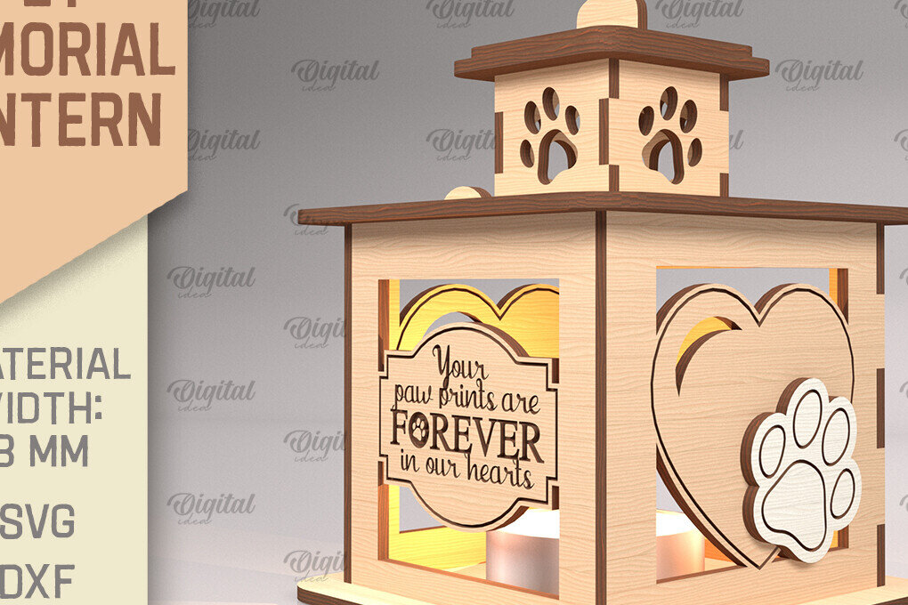 Σετ των 2 Intra απο ξύλο plywood 3mm-4mm πάχος – Pet Memorial Lantern. 3D Λαμπτήρες Laser Δίασταση  20x20 cm INTRAFABR-92059621