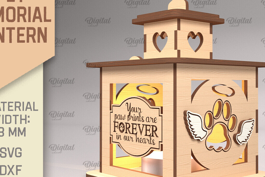 Σετ των 2 Intra απο ξύλο plywood 3mm-4mm πάχος – Pet Memorial Lantern. 3D Λαμπτήρες Laser Δίασταση  20x20 cm INTRAFABR-92123967