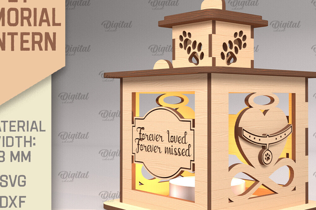 Σετ των 2 Intra απο ξύλο plywood 3mm-4mm πάχος – Pet Memorial Lantern. 3D Λαμπτήρες Laser Δίασταση  20x20 cm INTRAFABR-92124013