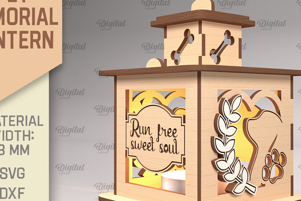 Σετ των 2 Intra απο ξύλο plywood 3mm-4mm πάχος – Pet Memorial Lantern. 3D Λαμπτήρες Laser Δίασταση  20x20 cm INTRAFABR-92124035