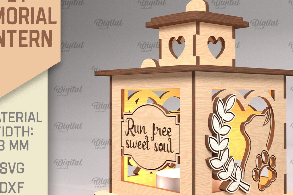 Σετ των 2 Intra απο ξύλο plywood 3mm-4mm πάχος – Pet Memorial Lantern. 3D Λαμπτήρες Laser Δίασταση  20x20 cm INTRAFABR-92124163