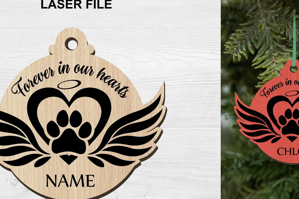 Σετ των 2 Intra απο ξύλο plywood 3mm-4mm πάχος – Αρχείο κοπής με λέιζερ στολίδι αναμνηστικού κατοικίδιου Δίασταση  20x20 cm INTRAFABR-77904217