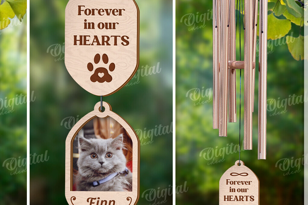 Σετ των 2 Intra απο ξύλο plywood 3mm-4mm πάχος – Pet Memorial Wind Chime Cut Laser Δίασταση  20x20 cm INTRAFABR-122058168