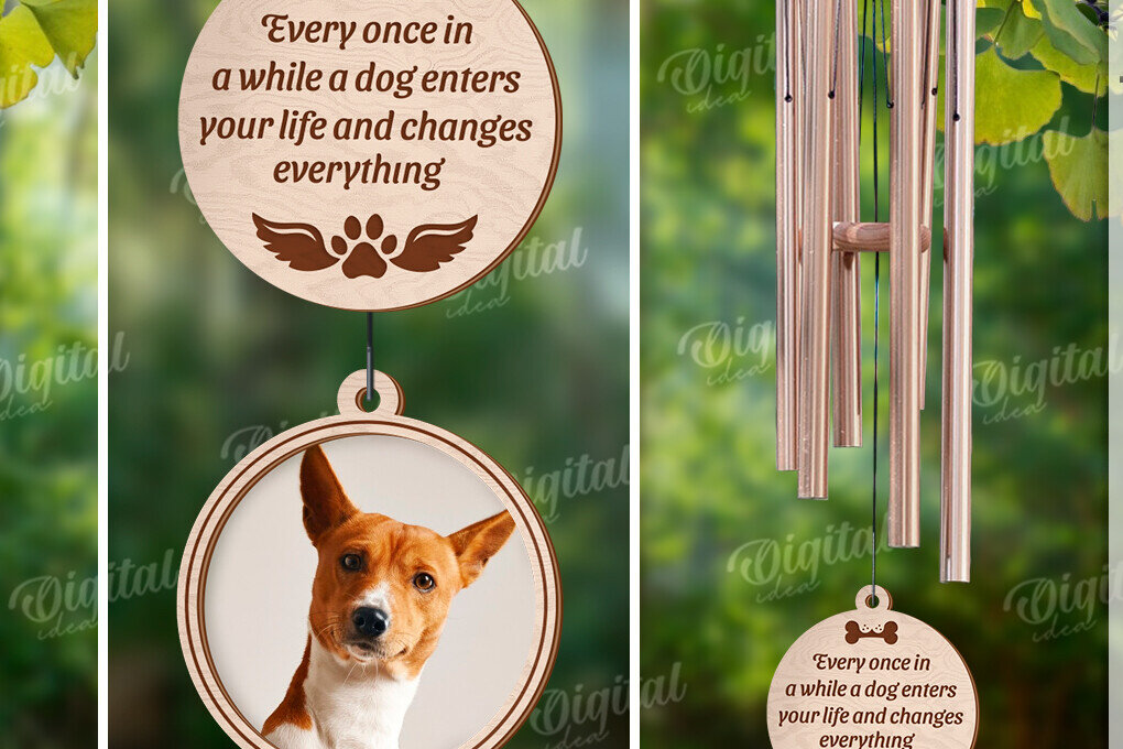 Σετ των 2 Intra απο ξύλο plywood 3mm-4mm πάχος – Pet Memorial Wind Chime Cut Laser Δίασταση  20x20 cm INTRAFABR-122058333