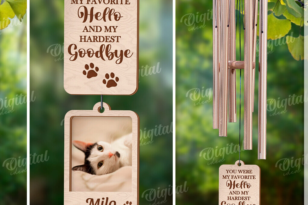 Σετ των 2 Intra απο ξύλο plywood 3mm-4mm πάχος – Pet Memorial Wind Chime Cut Laser Δίασταση  20x20 cm INTRAFABR-122058553