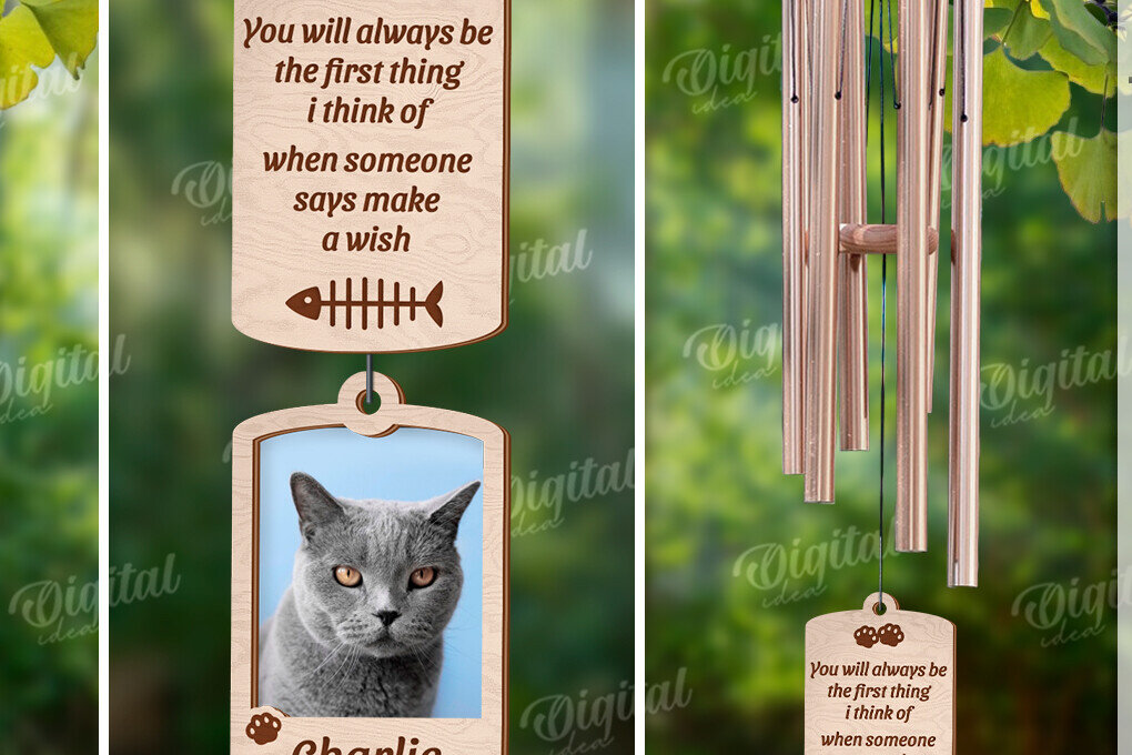 Σετ των 2 Intra απο ξύλο plywood 3mm-4mm πάχος – Pet Memorial Wind Chime Cut Laser Δίασταση  20x20 cm INTRAFABR-122058623