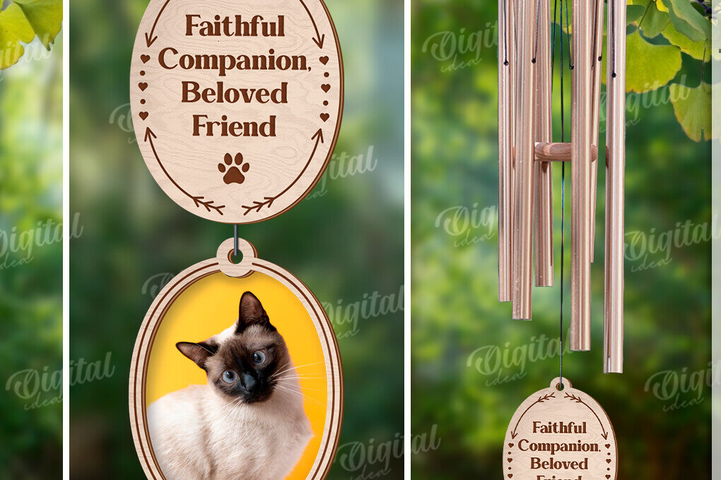 Σετ των 2 Intra απο ξύλο plywood 3mm-4mm πάχος – Pet Memorial Wind Chime Cut Laser Δίασταση  20x20 cm INTRAFABR-122058732