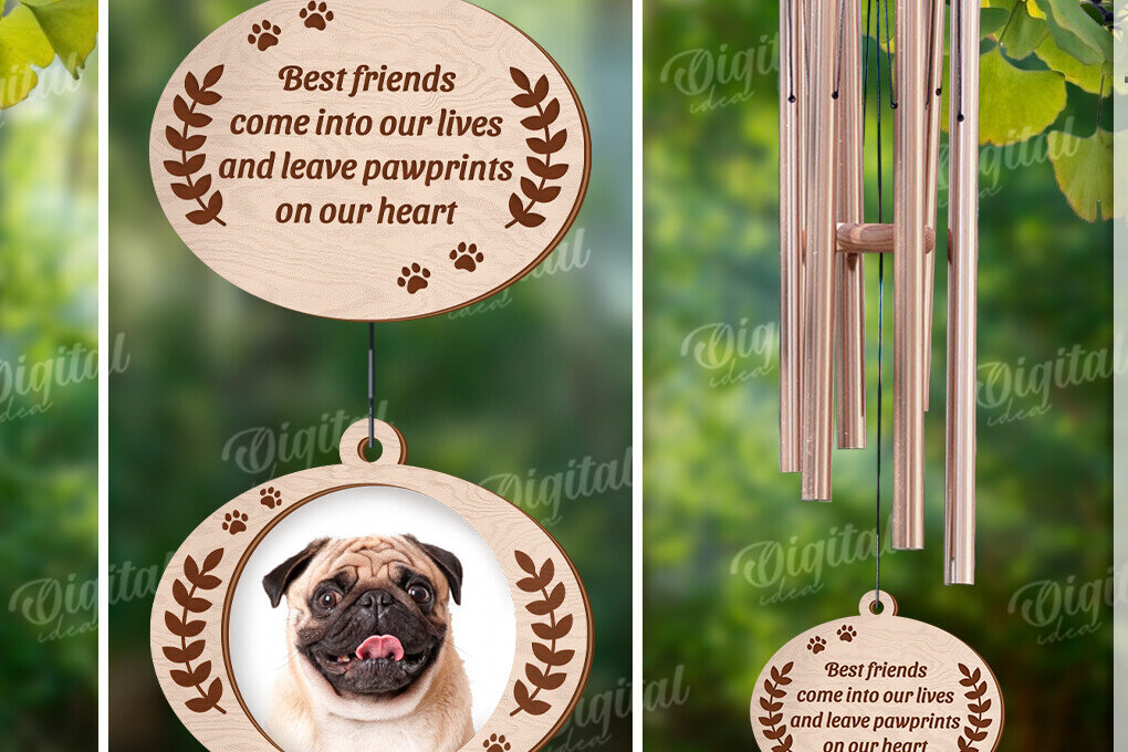 Σετ των 2 Intra απο ξύλο plywood 3mm-4mm πάχος – Pet Memorial Wind Chime Cut Laser Δίασταση  20x20 cm INTRAFABR-122058850