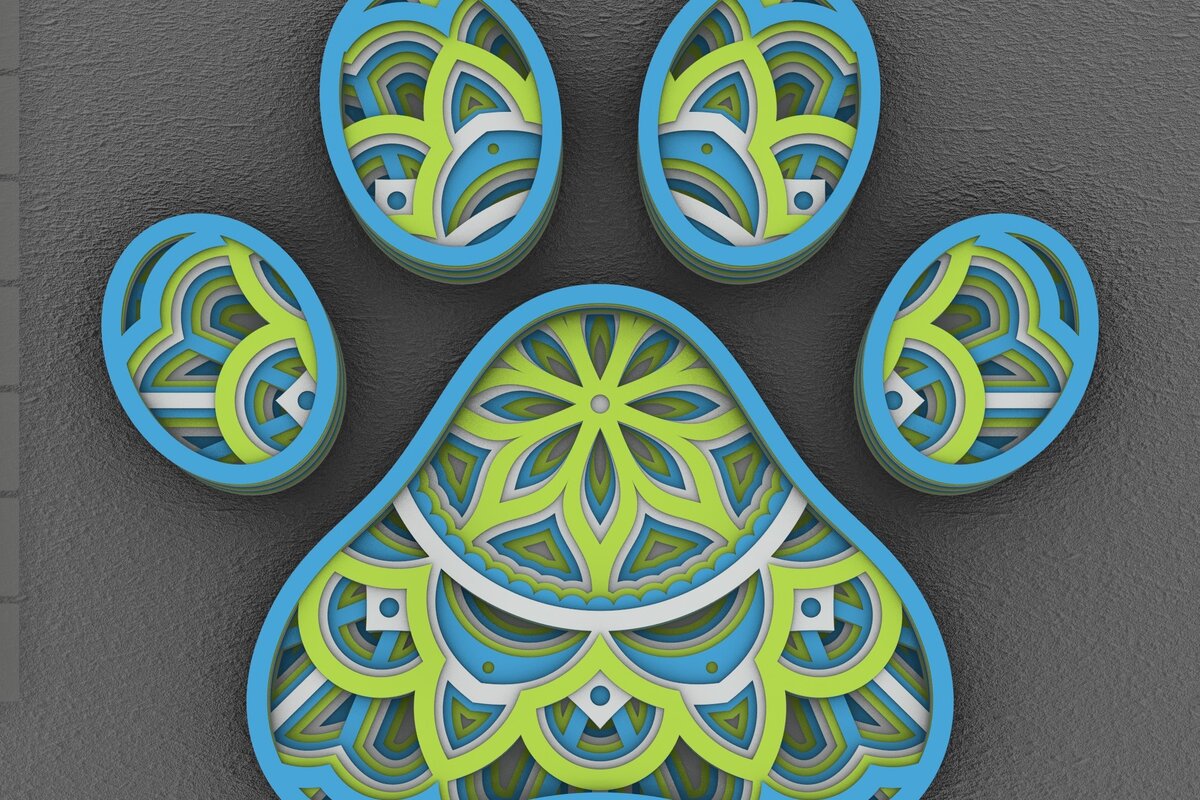 Σετ των 2 Intra απο ξύλο plywood 3mm-4mm πάχος – Pet Paw 3D Layered Paper Cut, Dog Paw 3D Δίασταση  20x20 cm INTRAFABR-29288875