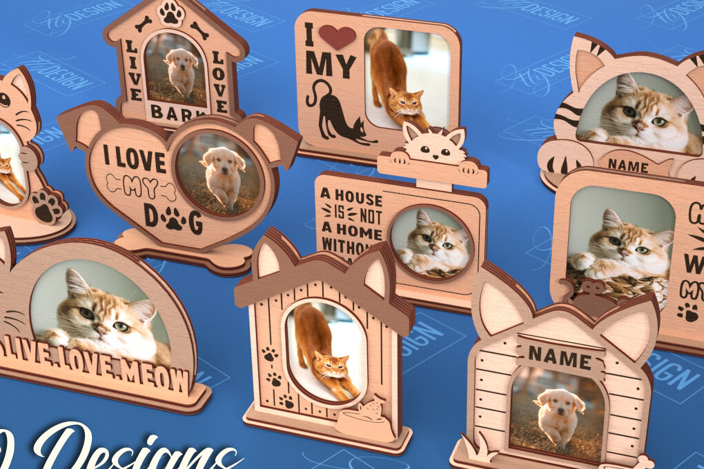 Σετ των 2 Intra απο ξύλο plywood 3mm-4mm πάχος – Πακέτο κοπής με λέιζερ κορνίζας κατοικίδιων ζώων V.2 Δίασταση  20x20 cm INTRAFABR-101710065